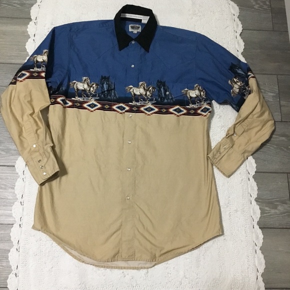 Vintage CUMBERLAND OUTFITTERS Western Horse Pearl Snap Button Long Sleev… - Picture 4 of 13